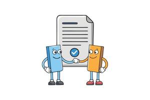 Handshake icon with document approval, symbolizing trust, successful negotiations, and professional business partnership agreement vector