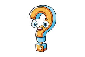 Cartoon style question mark icon with expressive face, bright orange and blue colors, ideal for educational, FAQ, or help themed designs vector