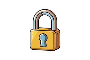 vibrant cartoon padlock illustration with shiny golden lock, blue shackle, and keyhole, representing safety and privacy on white background vector