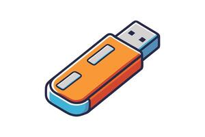 Flash drive icon illustration in vibrant colors, symbolizing portable storage and data transfer with an orange and blue design vector