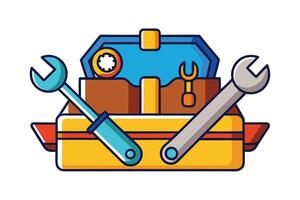Bright and vibrant illustration of a toolbox filled with repair tools, perfect for maintenance, construction, or DIY project themes vector