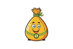 cartoon style money bag icon with dollar sign, tied with a green ribbon, isolated on white background, representing wealth and finance concepts vector