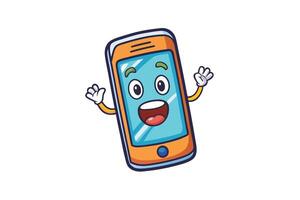 Cute cartoon smartphone character with smiling face, waving hands, and playful vibe, perfect for tech, communication, or mascot designs vector