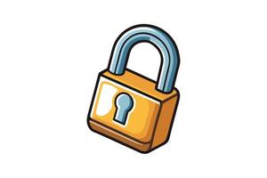 cartoon padlock icon with bright golden design, metallic keyhole, and playful style, symbolizing security and protection on white background vector