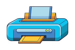 flat style printer illustration with bright colors, paper sheet output, and bold outlines, isolated on white background for graphic projects vector