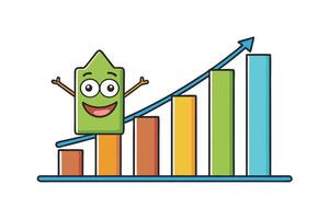 Playful graphic showing a growing bar chart with happy characters, perfect for business success and financial growth themes vector