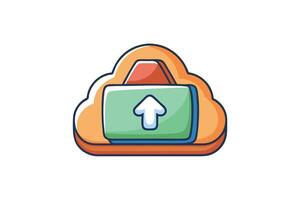colorful upload symbol with cloud, upward arrow, and digital theme, representing cloud computing, data sharing, and online storage vector