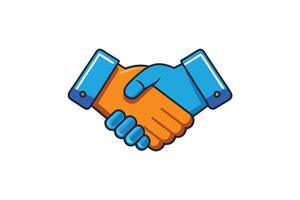 handshake illustration in blue, orange, and green tones, representing collaboration, unity, and professional business agreements vector