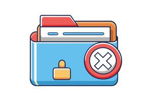 Digital folder icon with delete button, colorful art for data management, file deletion, and user interface design vector