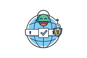 vibrant vpn icon with cartoon style shield, padlock, and secure connection globe, symbolizing encrypted networks and online protection vector