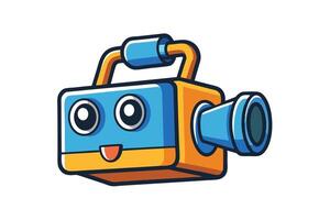cartoon camera icon with bright colors, expressive eyes, and playful design, symbolizing media, recording, and filmmaking on white vector