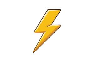 Yellow lightning bolt illustration in cartoon style, representing energy, electricity, power, speed, and a vibrant dynamic symbol vector