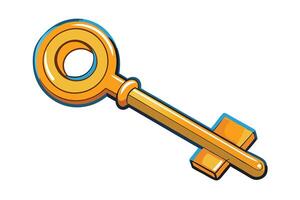Bright and colorful cartoon style key illustration, representing unlocking opportunities, security, and access in a vibrant design vector