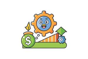 Creative financial savings and cost optimization illustration featuring colorful coins, graphs, and economic icons vector