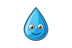 Smiling water drop icon with cute eyes isolated on a white background for environmental and hydration concepts in cartoon style vector