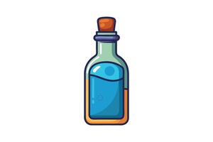 Cartoon style bottle icon with a cork stopper and vibrant blue liquid, featuring a playful design perfect for beverage or potion concepts vector