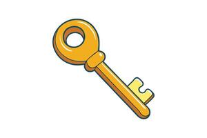 Golden cartoon key icon with a vibrant style, symbolizing security, access control, unlocking potential, and achieving goals vector