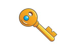 Playful golden key illustration in cartoon style, representing success, security, access, opportunity, and achievement in design vector