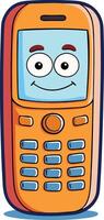 Happy feature phone cartoon illustration with vibrant colors and expressive personality for nostalgic communication themes vector