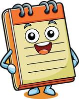 Bright and cheerful cartoon notepad character with lined pages, showcasing fun, creativity, and a friendly design for kids and students vector