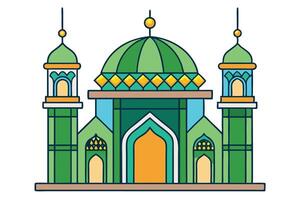Ramadan Islamic elements showcasing a traditional mosque with green themed architecture, domes, and intricate details vector
