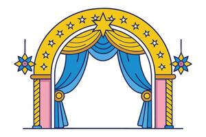 Golden archway with Ramadan Islamic elements, combining vibrant colors and intricate patterns in a traditional festive style vector
