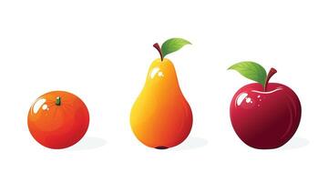 pear apple and tangerine set isolated on white background vector