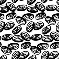 ginger root pattern, slices in a row of pieces. Culinary seasonings and spices, hand-drawn. Seamless root. A repeating texture in black silhouette on a white. Seasonings, spices, and food additives vector