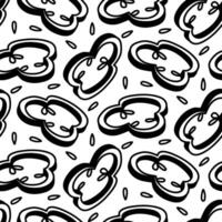 pattern of bell peppers sliced in circles in contour and silhouette with seeds. Paprika. Culinary seasonings and spices, texture. Seamless. black outline on a white. Seasonings, spices, food additives vector