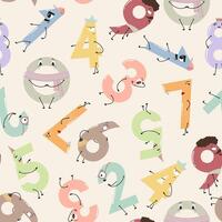 Playful cartoon pattern of numbers as unique characters vector