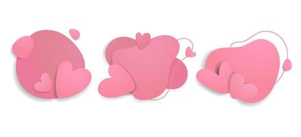 Abstract hearts frame elements banners pastel pink color set.3D heart shape frame design Paper cut style. Abstract shape heart backdrop.Romantic Elements for Valentines Day design. vector