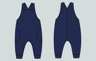 Dungaree bodysuit navy color template front and back vector