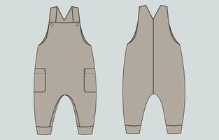 Dungaree bodysuit Khaki color template front and back vector