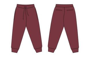 Red color Sweatpants template front and back isolated on white background vector