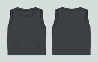 Black Color Tank tops With pocket Front and back views vector