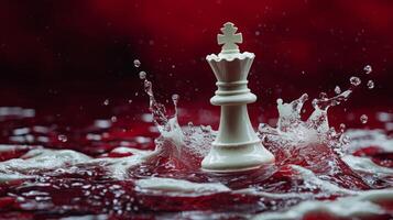 A majestic white king splashes into a crimson pool during an intense game of strategy and skill photo