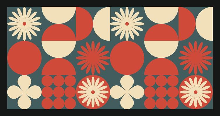 Botanical poster with flowers in modern geometric style. Abstract flower posters with trendy botanical wall art. groovy funky interior decorations, paintings, and art illustrations.