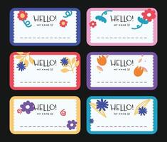 Notebook labels with cute kids icons subjects, colorful design, template for school book labels, name and class set stickers vector