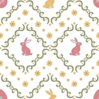 Geometric pattern with rabbit and yellow flowers vector
