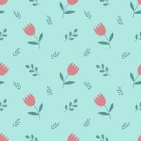 Seamless spring pattern with tulips and green twigs on a blue background vector