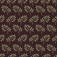 Seamless botanical pattern with green branches, leaves on a brown background vector