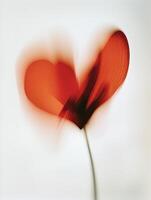 A blurred, Red heart-shaped red flower in motion against a white background photo
