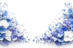 Blue and white flowers on a white background photo