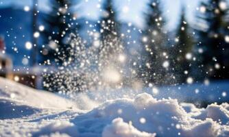 Winter background with snow falling on snowy ground. Snowy winter ambience photo