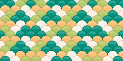Vibrant seamless pattern featuring overlapping semicircles in teal, sage green, and peach. vector