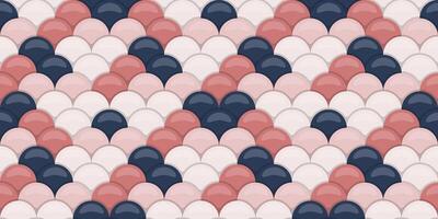 Stylish seamless pattern featuring overlapping pastel pink, mauve, and dark blue rounded shapes, creating a fish scale or wave-like effect. vector
