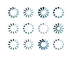 Twelve stylish loading icons in cool blue tones. Perfect for websites, apps, and presentations to indicate progress or process. Clean, modern design for a professional look. vector