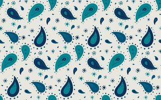 Elegant teal and navy paisley pattern on a cream background. Perfect for textile design, wallpaper, wrapping paper, or website backgrounds. Features a charming, hand-drawn style. vector