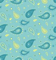 Delightful teal and yellow paisley pattern. Perfect for textile design, wallpaper, or vibrant website backgrounds. A cheerful, contemporary design with a touch of vintage charm. vector