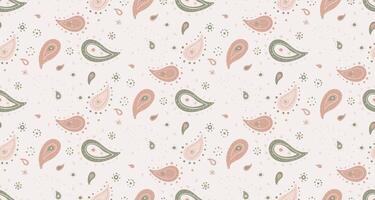 Charming pastel paisley pattern. Soft pinks and greens on a delicate background. Perfect for textile design, wallpaper, or website backgrounds. Add a touch of elegance to your projects. vector